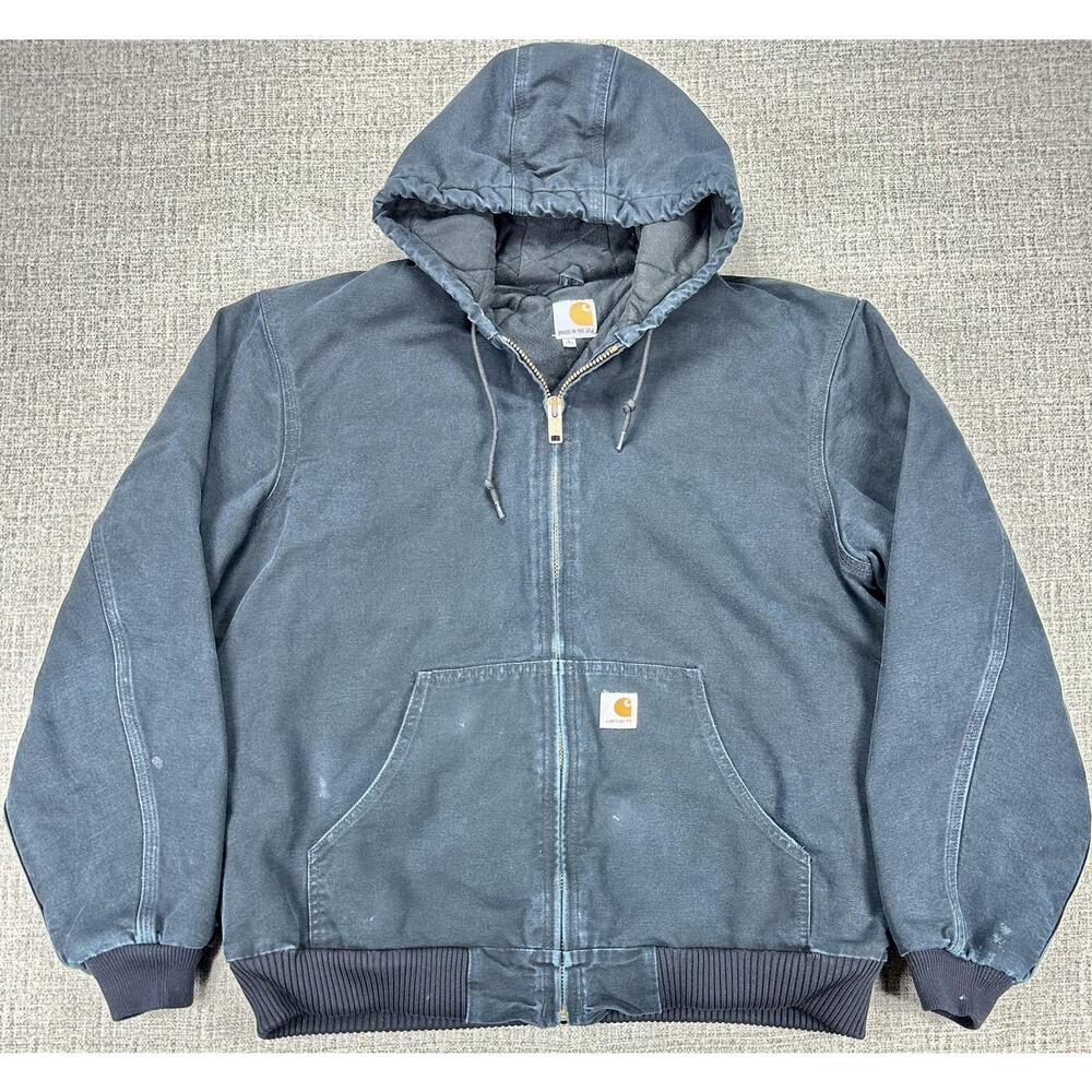 Carhartt Jacket Mens Large Tall Black J140 Duck Hooded Made USA Workwear